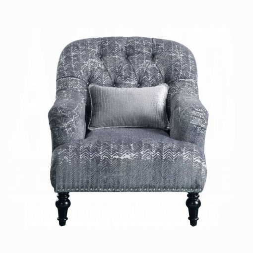 Acme Gaura Pattern Gray Velvet Chair with Pillow - Image 2