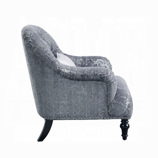 Acme Gaura Pattern Gray Velvet Chair with Pillow - Image 3