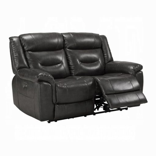 Acme Imogen Gray Leather Aire Power Motion Loveseat with USB Port