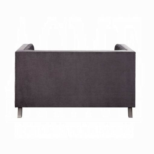 Acme Hegio Gray Velvet Loveseat with 2 Pillows - Image 4