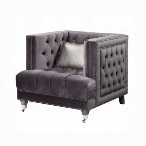 Acme Hegio Gray Velvet Chair with Pillow