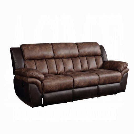 Acme Jaylen Toffee & Espresso Polished Microfiber Motion Sofa - Image 2
