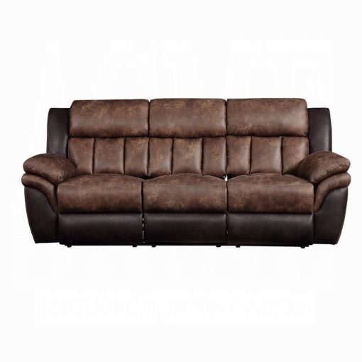 Acme Jaylen Toffee & Espresso Polished Microfiber Motion Sofa - Image 3