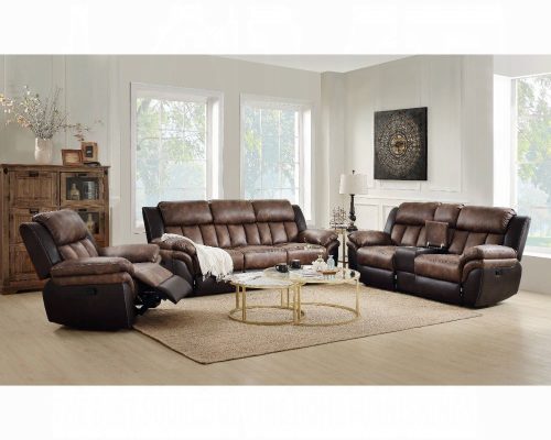 Acme Jaylen Toffee & Espresso Polished Microfiber Motion Sofa