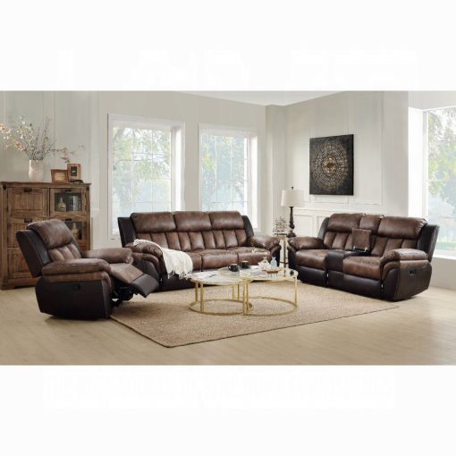 Acme Jaylen Toffee & Espresso Polished Microfiber Motion Sofa