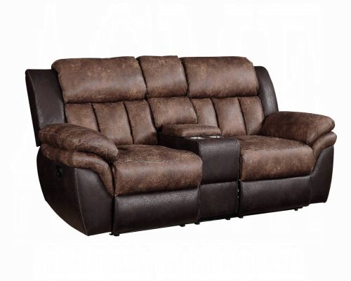 Acme Jaylen Toffee & Espresso Polished Microfiber Motion Loveseat w/Console