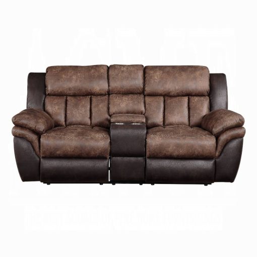 Acme Jaylen Toffee & Espresso Polished Microfiber Motion Loveseat w/Console - Image 2