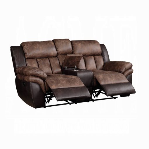 Acme Jaylen Toffee & Espresso Polished Microfiber Motion Loveseat w/Console - Image 5
