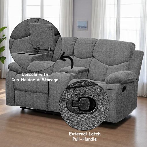Acme Kalen Gray Chenille Motion Loveseat w/Console - Image 7