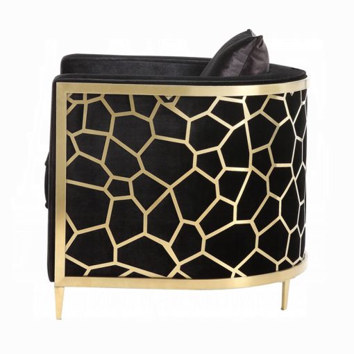 Acme Fergal Black Velvet & Gold Loveseat with 4 Pillows - Image 4
