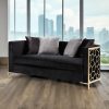 Acme Fergal Black Velvet & Gold Loveseat with 4 Pillows