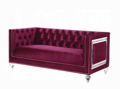 Acme Heibero Burgundy Velvet Loveseat with 2 Pillows (Same LV01401)