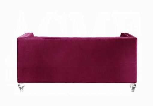 Acme Heibero Burgundy Velvet Loveseat with 2 Pillows (Same LV01401) - Image 3