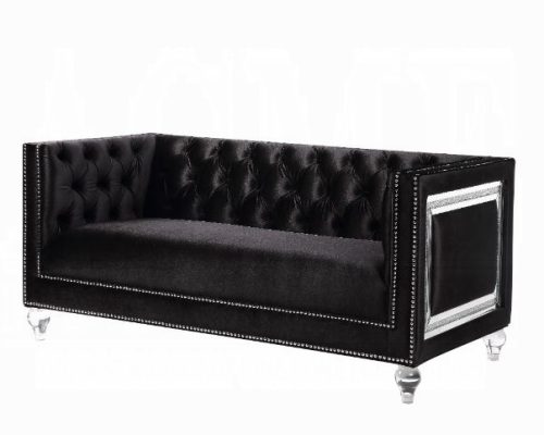Acme Heibero Black Velvet Loveseat with 2 Pillows