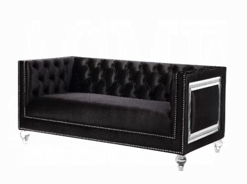Acme Heibero Black Velvet Loveseat with 2 Pillows
