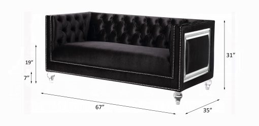 Acme Heibero Black Velvet Loveseat with 2 Pillows - Image 5