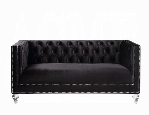 Acme Heibero Black Velvet Loveseat with 2 Pillows - Image 4