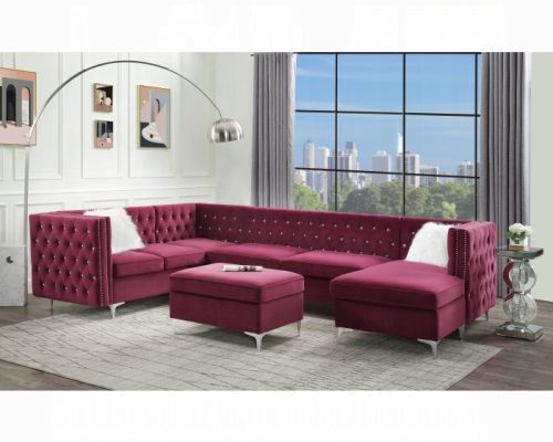 Acme Jaszira Burgundy Velvet Modular - Left Facing & Right Facing Arms