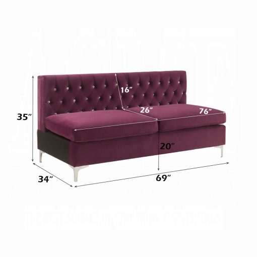 Acme Jaszira Burgundy Velvet Modular - Armless Sofa - Image 6
