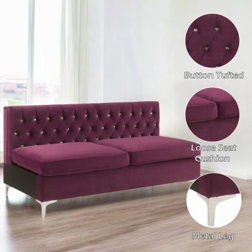 Acme Jaszira Burgundy Velvet Modular - Armless Sofa - Image 7