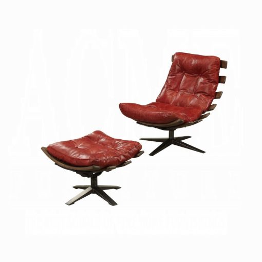 Acme Gandy Antique Red Top Grain Leather Chair & Ottoman - Image 2