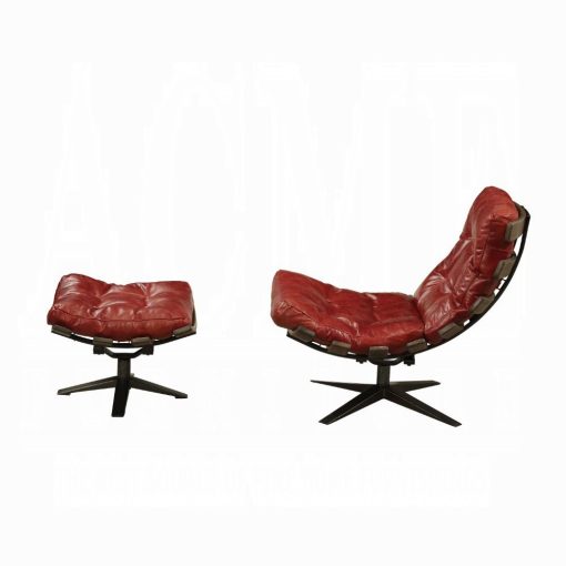 Acme Gandy Antique Red Top Grain Leather Chair & Ottoman - Image 4
