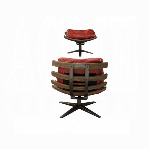 Acme Gandy Antique Red Top Grain Leather Chair & Ottoman - Image 5
