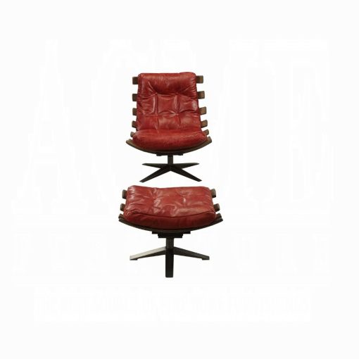 Acme Gandy Antique Red Top Grain Leather Chair & Ottoman - Image 6