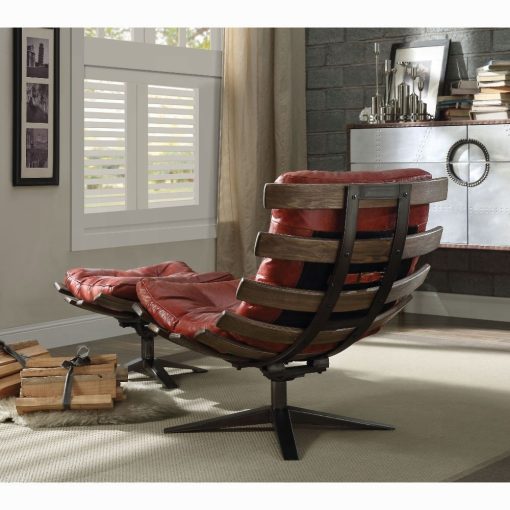 Acme Gandy Antique Red Top Grain Leather Chair & Ottoman - Image 7