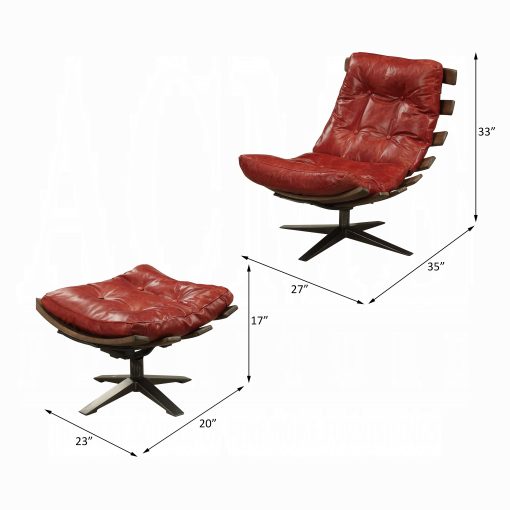 Acme Gandy Antique Red Top Grain Leather Chair & Ottoman - Image 8