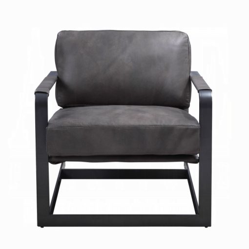 Acme Locnos Gray Top Grain Leather & Black Accent Chair - Image 2