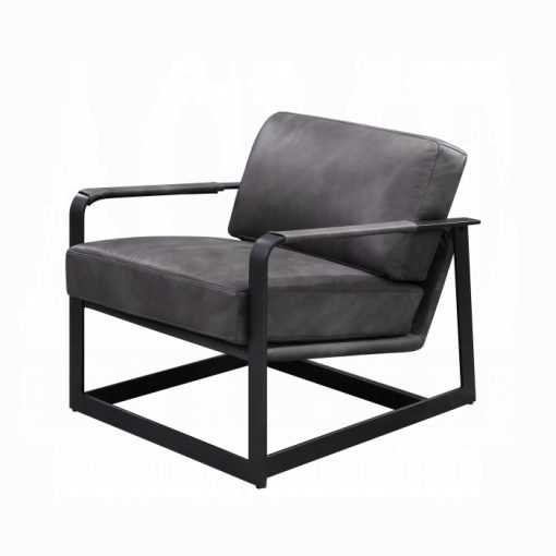 Acme Locnos Gray Top Grain Leather & Black Accent Chair - Image 3