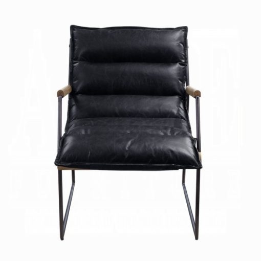 Acme Luberzo Distress Espresso Top Grain Leather & Matt Iron Accent Chair - Image 2