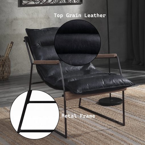 Acme Luberzo Distress Espresso Top Grain Leather & Matt Iron Accent Chair - Image 11