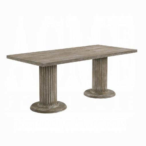 Acme Gabrian Reclaimed Gray Rectangular Double Pedestal Dining Table - Image 2