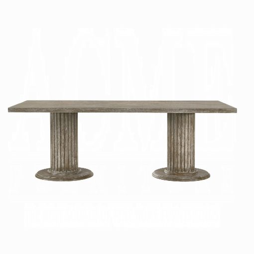 Acme Gabrian Reclaimed Gray Rectangular Double Pedestal Dining Table - Image 3