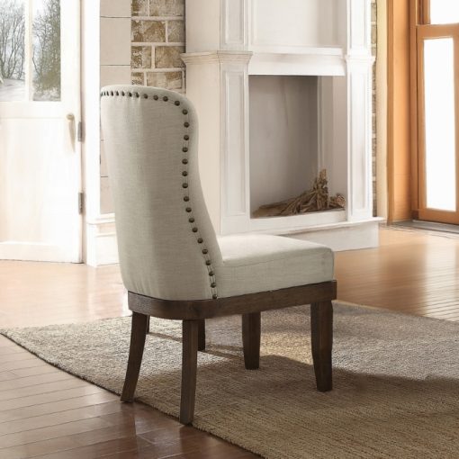 Acme Landon Beige Linen & Salvage Brown Side Chair - Set of 2