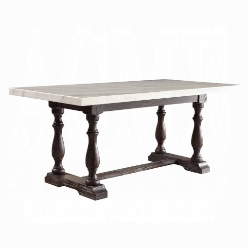Acme Gerardo White Natural Marble Top & Weathered Espresso Dining Table - Image 2