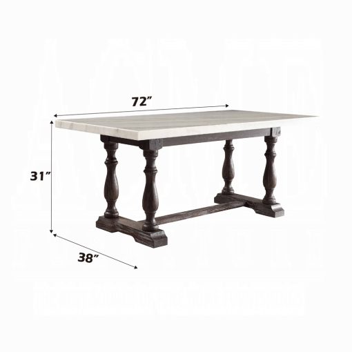 Acme Gerardo White Natural Marble Top & Weathered Espresso Dining Table - Image 3