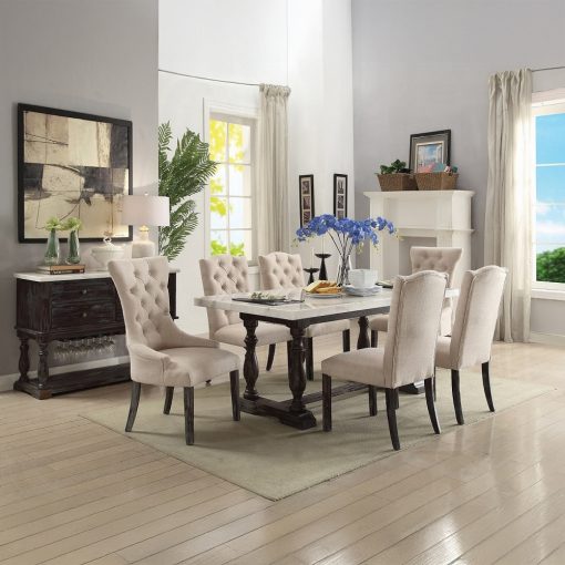 Acme Gerardo White Natural Marble Top & Weathered Espresso Dining Table - Image 4