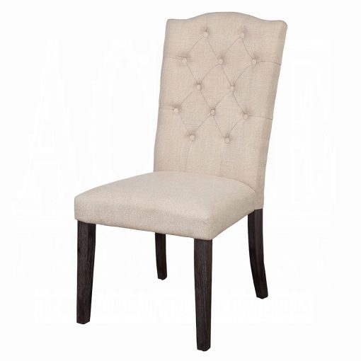 Acme Gerardo Beige Linen & Weathered Espresso Side Chair - Set of 2 - Image 2