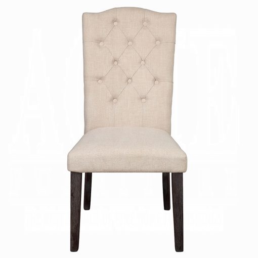 Acme Gerardo Beige Linen & Weathered Espresso Side Chair - Set of 2 - Image 3