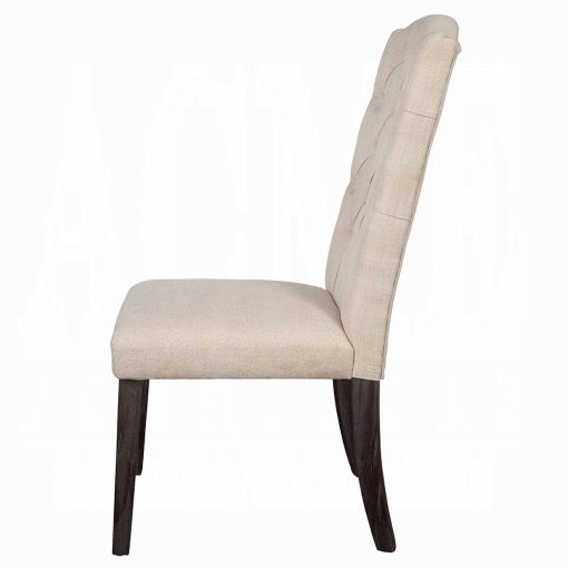 Acme Gerardo Beige Linen & Weathered Espresso Side Chair - Set of 2 - Image 4