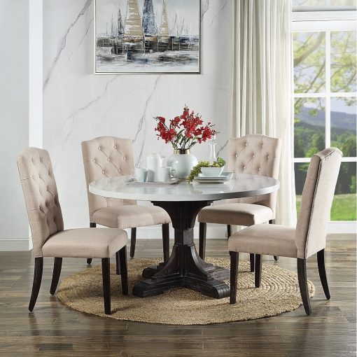Acme Gerardo Beige Linen & Weathered Espresso Side Chair - Set of 2 - Image 7