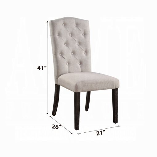 Acme Gerardo Beige Linen & Weathered Espresso Side Chair - Set of 2 - Image 9