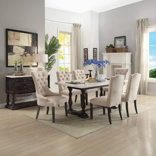 Acme Gerardo Beige Linen & Weathered Espresso Side Chair - Set of 2 - Image 8