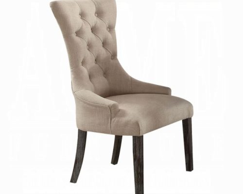 Acme Gerardo Beige Linen & Weathered Espresso Upholstered Side Chair - Set of 2