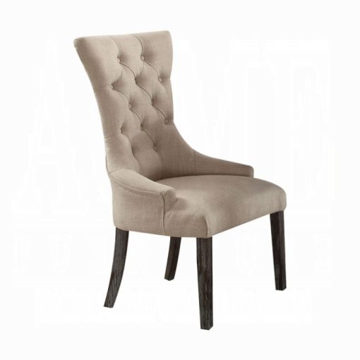 Acme Gerardo Beige Linen & Weathered Espresso Upholstered Side Chair - Set of 2