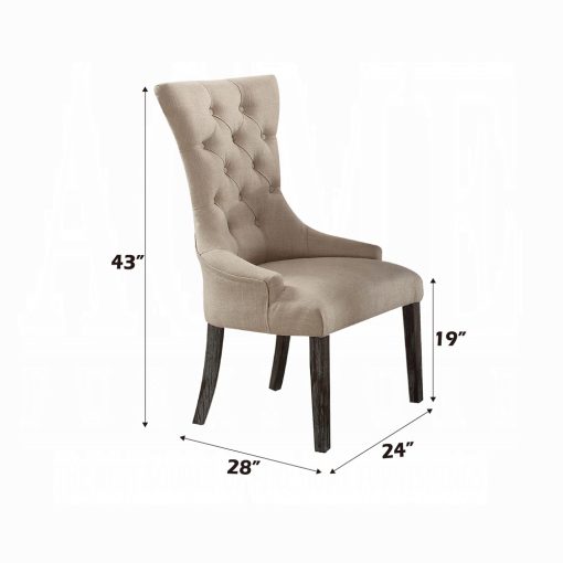 Acme Gerardo Beige Linen & Weathered Espresso Upholstered Side Chair - Set of 2 - Image 2
