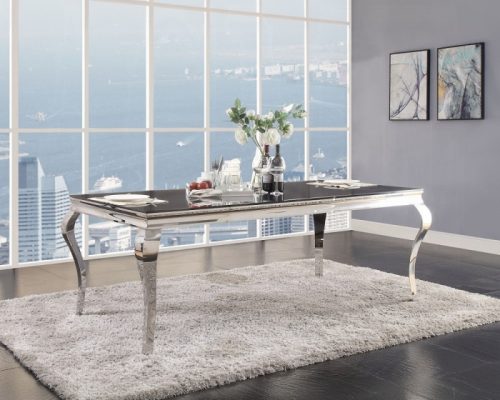 Acme Fabiola Stainless Steel & Black Glass Dining Table